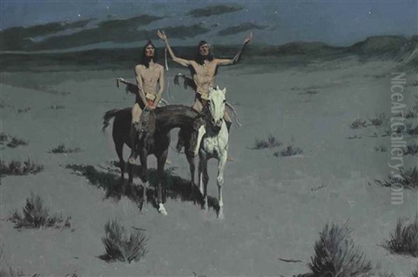 Pretty Mother Of The Night--white Otter Is No Longer A Boy Oil Painting by Frederic Remington