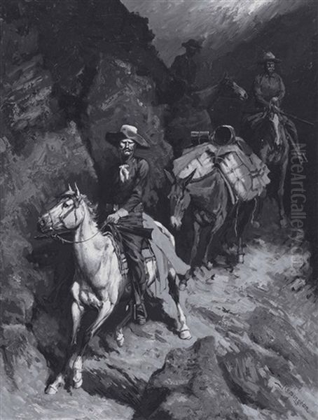 In A Canyon Of The Coeur D'alene Oil Painting by Frederic Remington