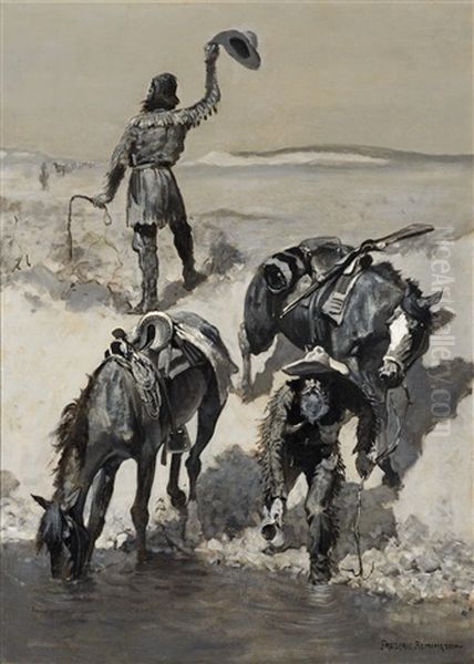 Water! Oil Painting by Frederic Remington