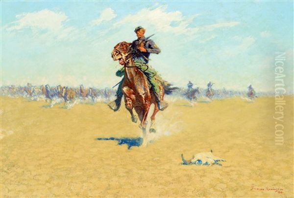 Cutting Out Pony Herds (a Stampede) Oil Painting by Frederic Remington