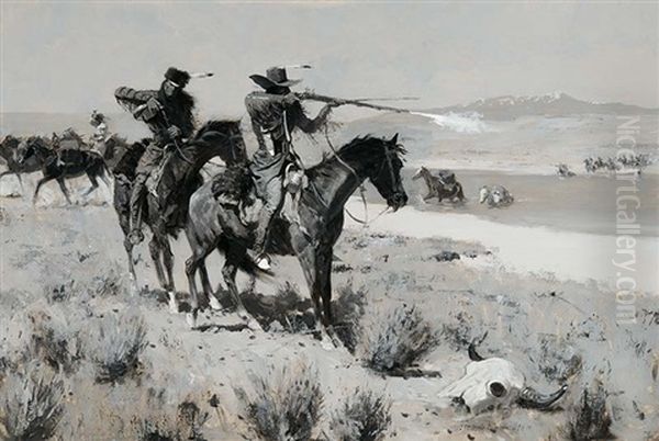 The Pack-horse Men Repelling An Attack By Indians Oil Painting by Frederic Remington