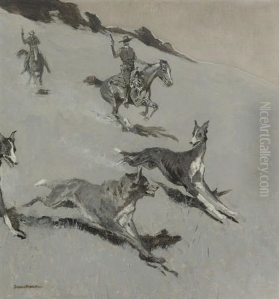 With The Wolfhounds (coursing With The Greyhounds) Oil Painting by Frederic Remington