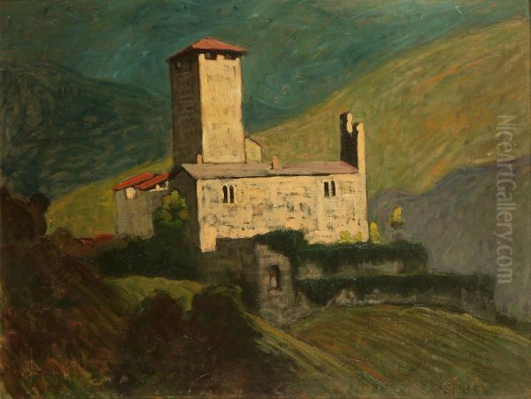 Castello Di Biansano (bergamo) Oil Painting by Romeo Bonomelli