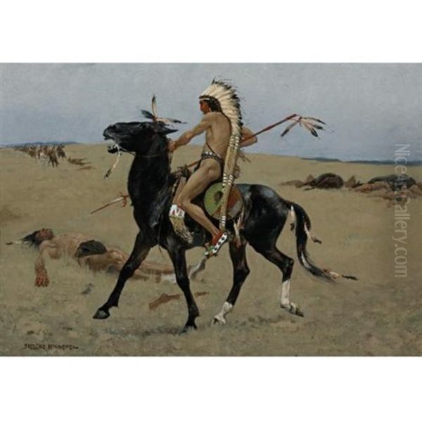 An Old Time Northern Plains Indian - The Coup Oil Painting by Frederic Remington