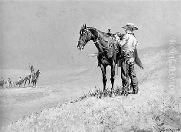 Standing Off Indians Oil Painting by Frederic Remington