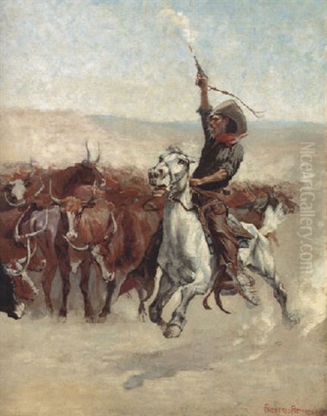 The Round-up Oil Painting by Frederic Remington