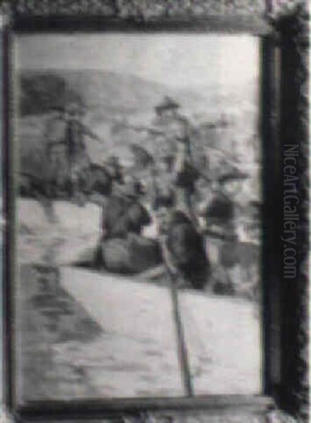 Crossing A River Oil Painting by Frederic Remington