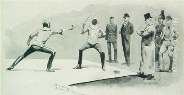 Fencing At Dickel's Academy Oil Painting by Frederic Remington