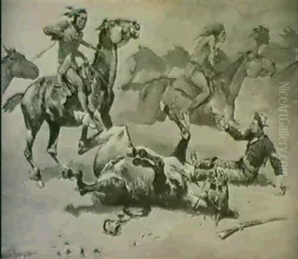 Unhorsed Oil Painting by Frederic Remington