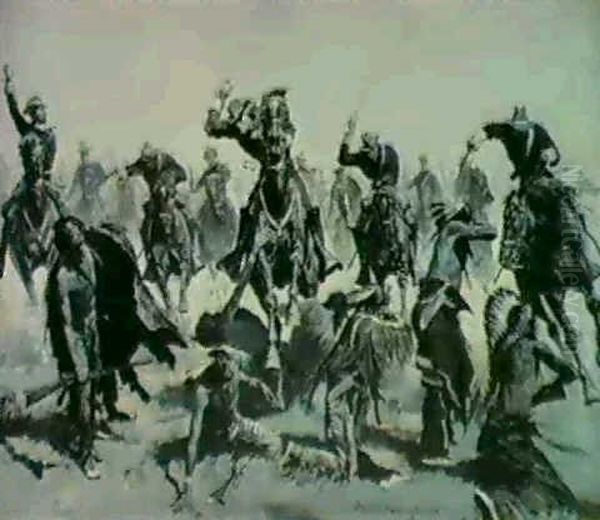 A Sabre Charge (custer's Last Stand) Oil Painting by Frederic Remington