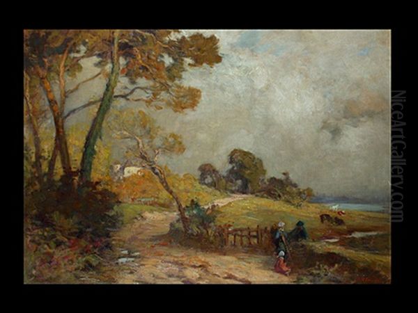 Landschaft In Der Bretagne Mit Figurenstaffage Oil Painting by Jean Remond