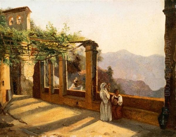 La Terrasse Du Monastere Avvocatella A Cava Oil Painting by Jean Charles Joseph Remond