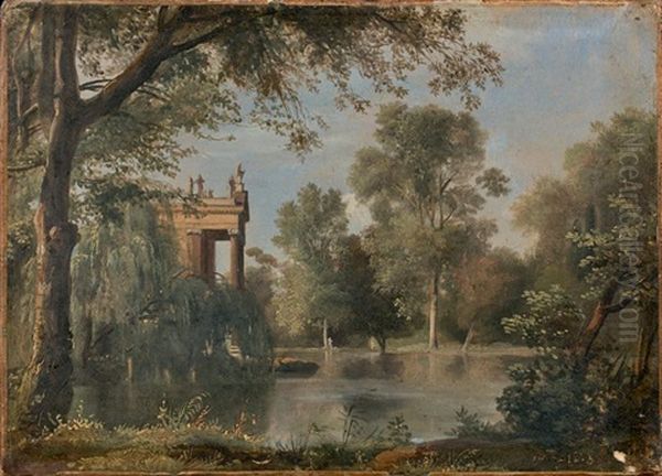 Le Temple D'esculape Dans Les Jardins Borghese A Rome Oil Painting by Jean Charles Joseph Remond