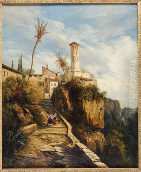 Vue De Ronciglione Oil Painting by Jean Charles Joseph Remond