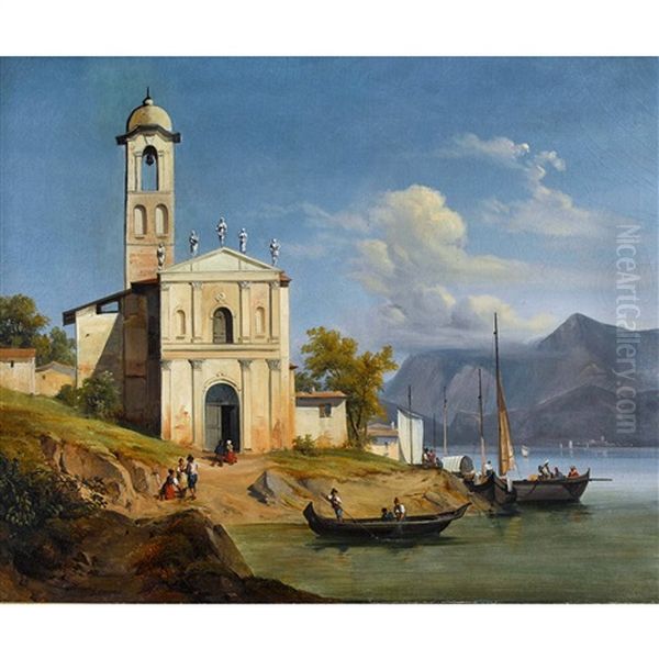 Sur Le Lac De Como Oil Painting by Jean Charles Joseph Remond