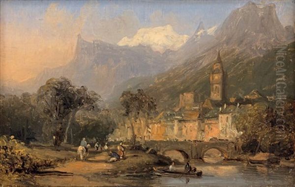 Vue D'un Village En Suisse Oil Painting by Jean Charles Joseph Remond