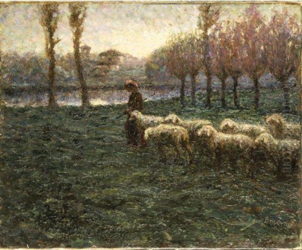 Ritorno Dal Pascolo Al Crepuscolo Oil Painting by Alberto Bonomi