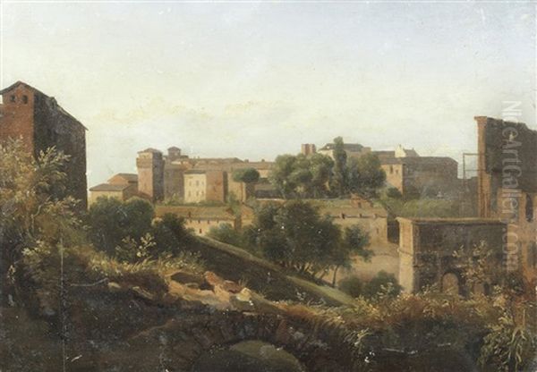 View Of The Colosseum And The Arch Of Constantine From The Palatine Unframed Oil Painting by Jean Charles Joseph Remond