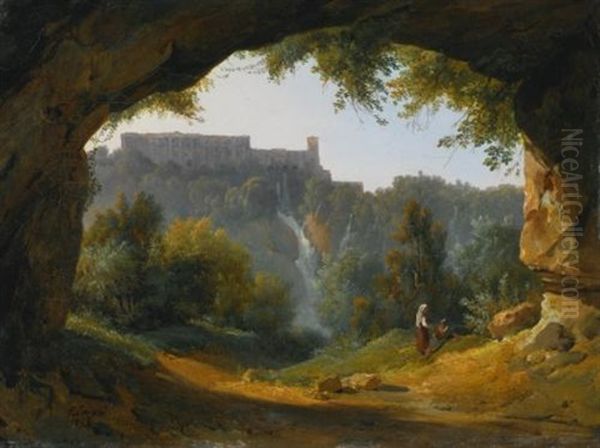 View Of Tivoli From A Grotto Oil Painting by Jean Charles Joseph Remond