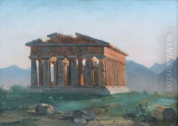 Vue Du Temple De Paestum Oil Painting by Jean Charles Joseph Remond