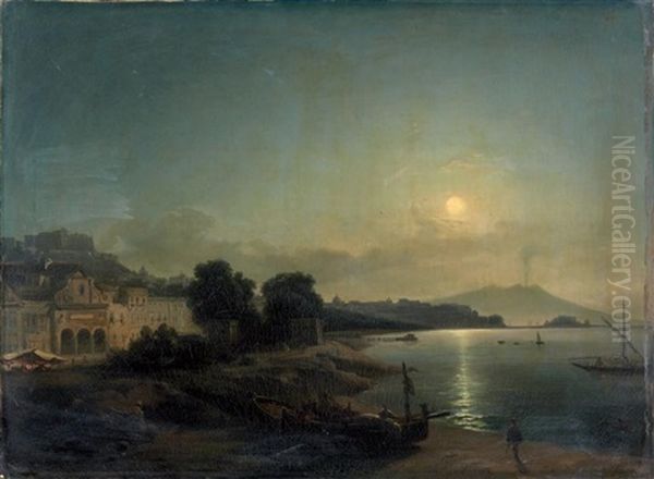 Golfe De Naples Au Clair De Lune Oil Painting by Jean Charles Joseph Remond