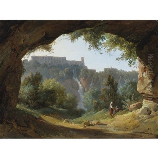 View Of Tivoli From A Grotto Oil Painting by Jean Charles Joseph Remond