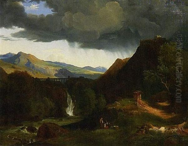 Paysage A L'aqueduc Oil Painting by Jean Charles Joseph Remond