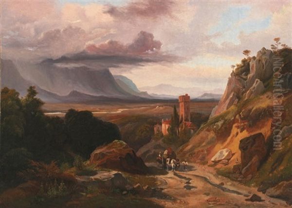 Paysage D'italie, La Campagne Romaine Oil Painting by Jean Charles Joseph Remond