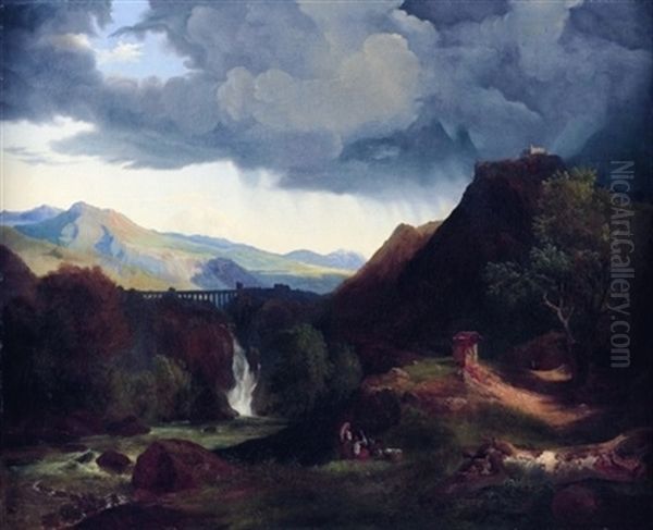 Paysage A L'aqueduc Oil Painting by Jean Charles Joseph Remond