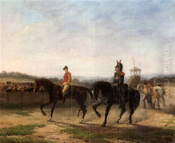 Ein Kavallerist Auf Der Rennbahn Oil Painting by Jean Charles Joseph Remond