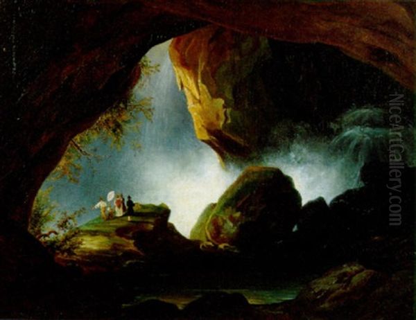 La Grotta Di Nettuno A Tivoli Oil Painting by Jean Charles Joseph Remond