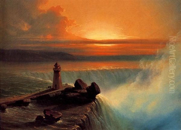 Sunset Over Niagara Falls Oil Painting by Jean Charles Joseph Remond