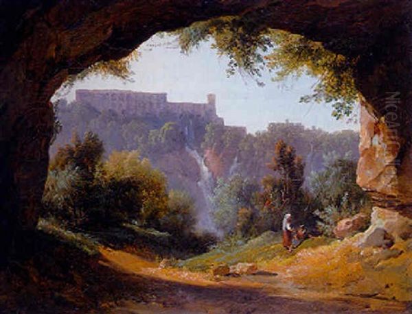 A View Of Tivoli From A Grotto Oil Painting by Jean Charles Joseph Remond