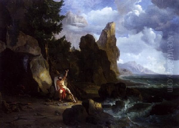 Paysage Historique Representant Philoctete Dans L'ile De Lemnos Oil Painting by Jean Charles Joseph Remond