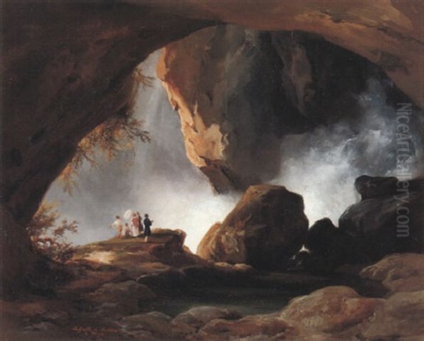 La Grotte De Neptune A Tivoli Oil Painting by Jean Charles Joseph Remond