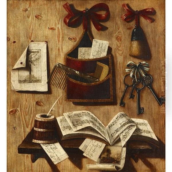 A Trompe L'oeil Still Life Oil Painting by Andrea Domenico Remps