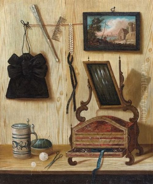 Trompe L'oeil Au Coffret A Bijoux (+ Trompe L'oeil Aux Volatiles Et Au Gigot; Pair) Oil Painting by Andrea Domenico Remps