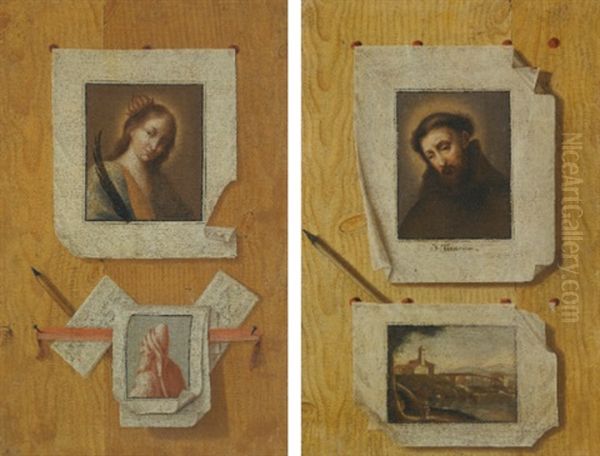 Trompe L'oeil Still Lifes (pair) Oil Painting by Andrea Domenico Remps