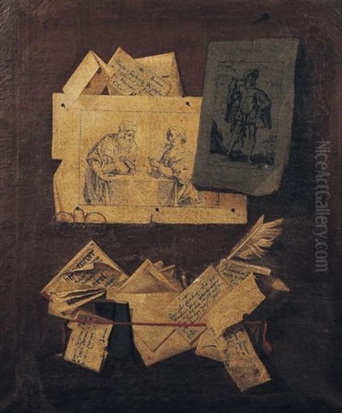 Trompe L'oeil Aux Gravures Et Lunette Oil Painting by Andrea Domenico Remps