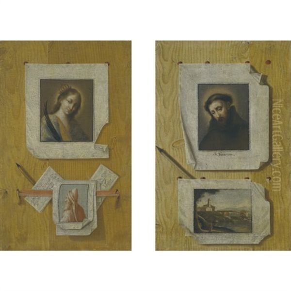 Trompe L'oeil Still Life (+ Another; Pair) by Andrea Domenico Remps