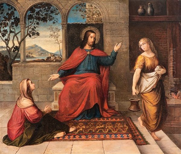 Christus Bei Martha Und Maria Oil Painting by August Remz