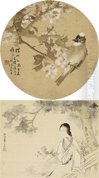 Ren Bonian And Hu Xigui Flower And Bird.court Lady Oil Painting by  Ren Bonian