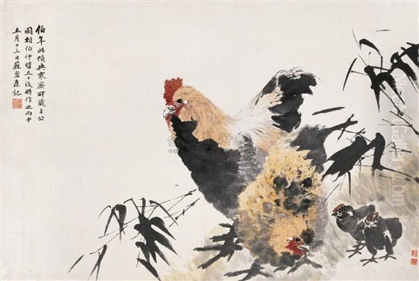 Chicken Oil Painting by  Ren Bonian