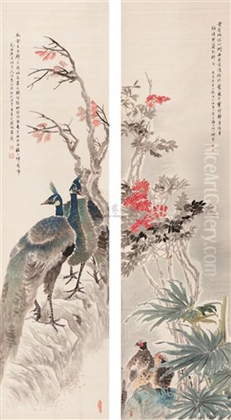 Bird (+ Flower Painting; 2 Works) Oil Painting by  Ren Bonian