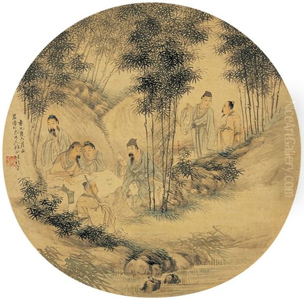 Seven Sages Of The Bamboo Grove Oil Painting by  Ren Bonian