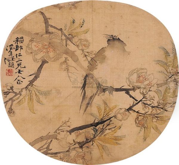 Peach Blossom And Bird Oil Painting by  Ren Bonian