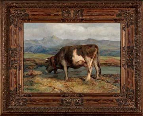 Mucca Al Pascolo Oil Painting by Carlo Bononi