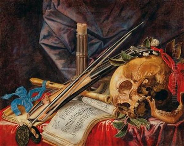 A Vanitas Still Life With A Viol Oil Painting by Simon Renard De Saint-Andre