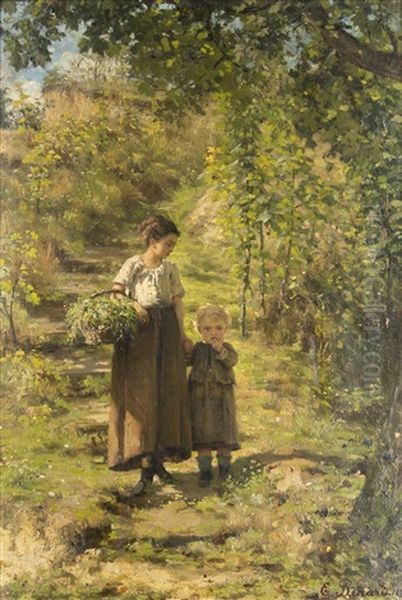 Blumenpfluckerinnen Im Wald Oil Painting by Emile Renard