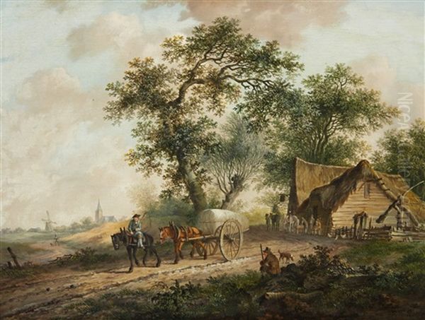 Landscape With A Horse And Cart Oil Painting by Fredericus Theodorus Renard